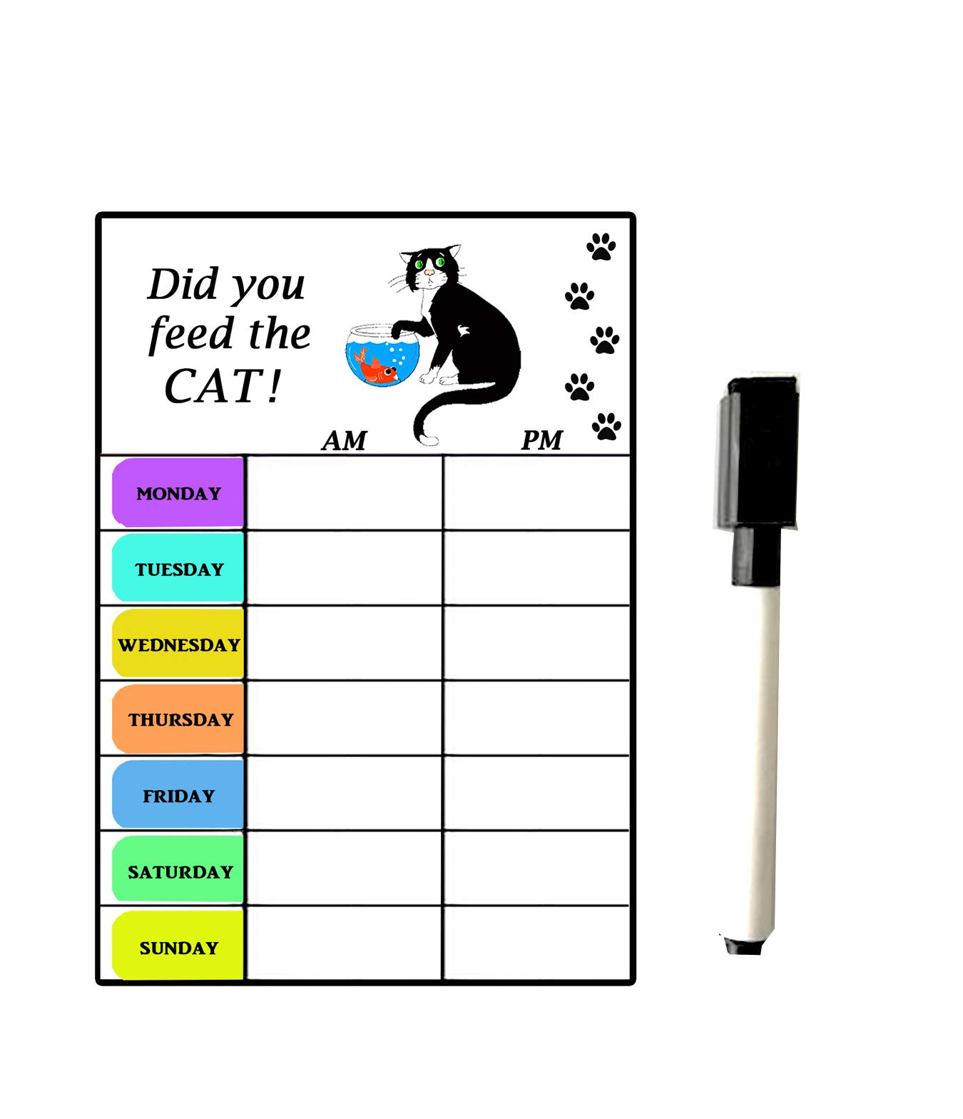 Car-Pets Magnets Cat Feeding Chart - 'Did You feed the Cat 'Dry Wipe' Flexible Magnet - Unique Dry Wipe Flexible Magnet with Magnetic Marker Pen. Size 6 x 4 inches