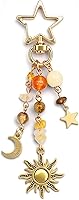 Kimonce Sun Moon Keychain with Colorful Star Beads - Y2K Boho Gemstone Purse Charm for Bags, Backpacks & Keys