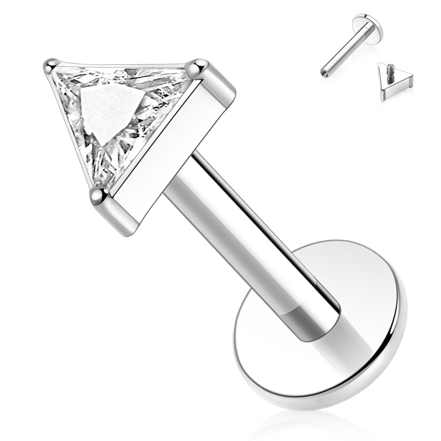 hengkaixuan 16G Titanium Labret Studs - Internally Threaded Flatback - Unisex - Silver - Piercing Jewellery — view 33