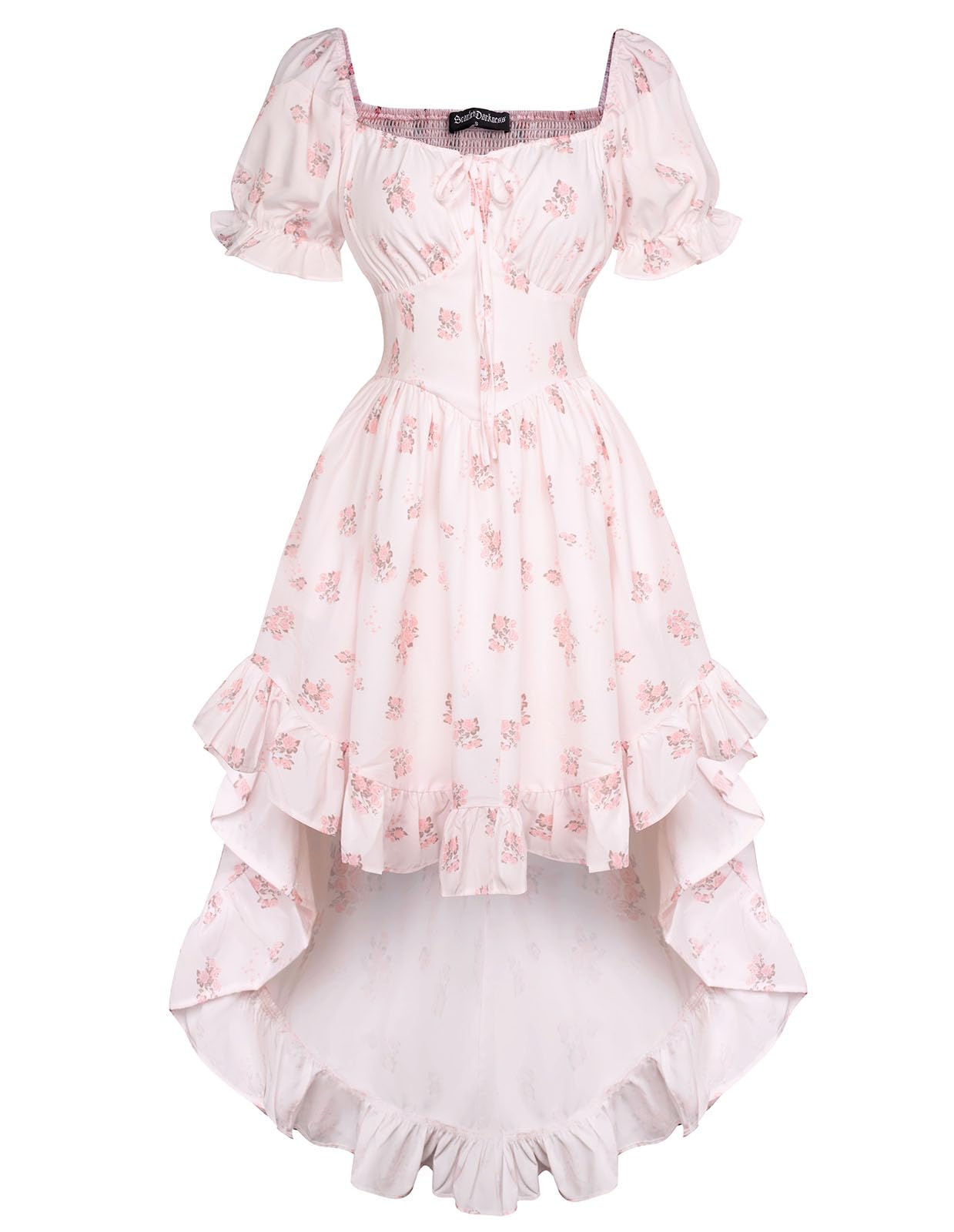 Scarlet Darkness Women Summer Cottagecore Dress Floral Print Corset Puff Sleeve High Low Dress
