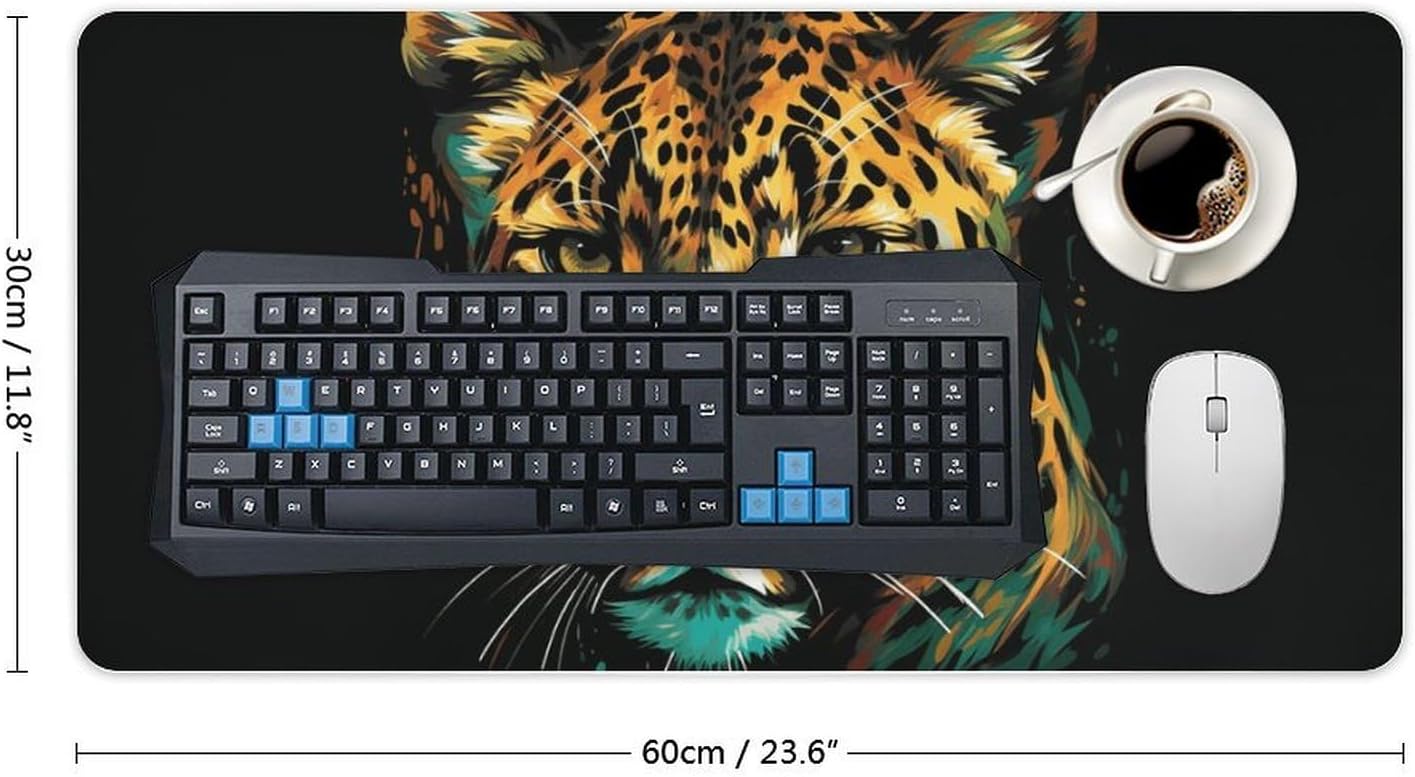 Green Eyed Leopard Painting Mouse Pad 24x12 in Large Computer Desk Mat image 2
