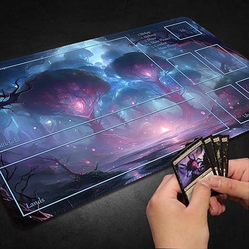 Miniatura 5 de Tapete de juego MTG cosido de alta calidad con zonas y parte trasera de goma antideslizante, tapete de juego TCG para MTG y otros juegos de cartas,