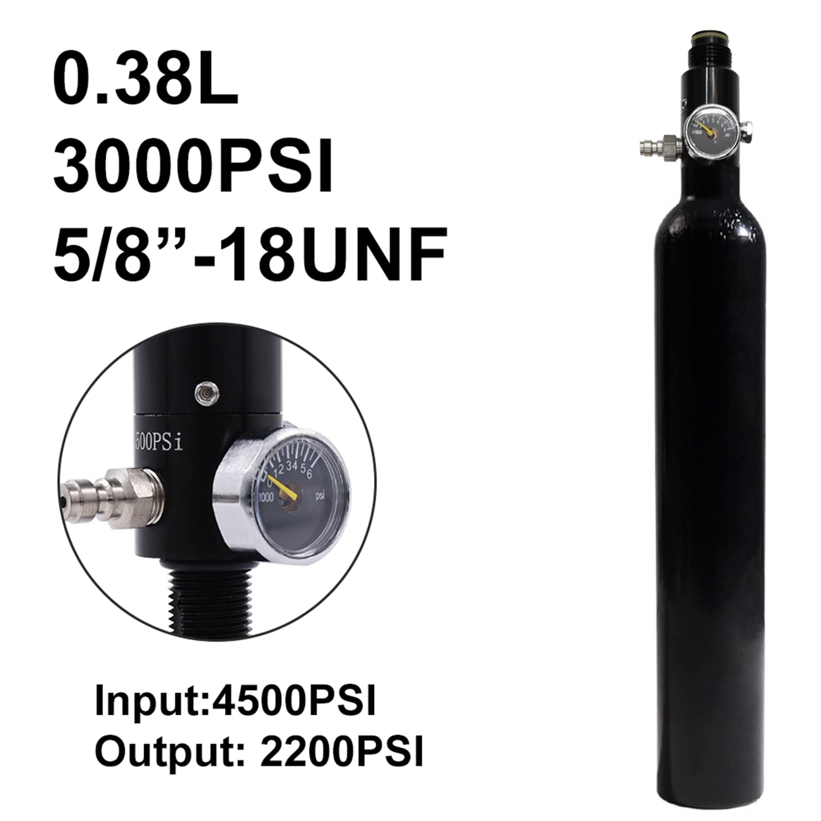 TUXING 4500Psi PCP Paintball Tank 0.38L 4500psi Cilindro in alluminio approvato CE con regolatore di valvola di Paintball Regolatore Pressione di uscita: 2200psi-5/8-18NUF