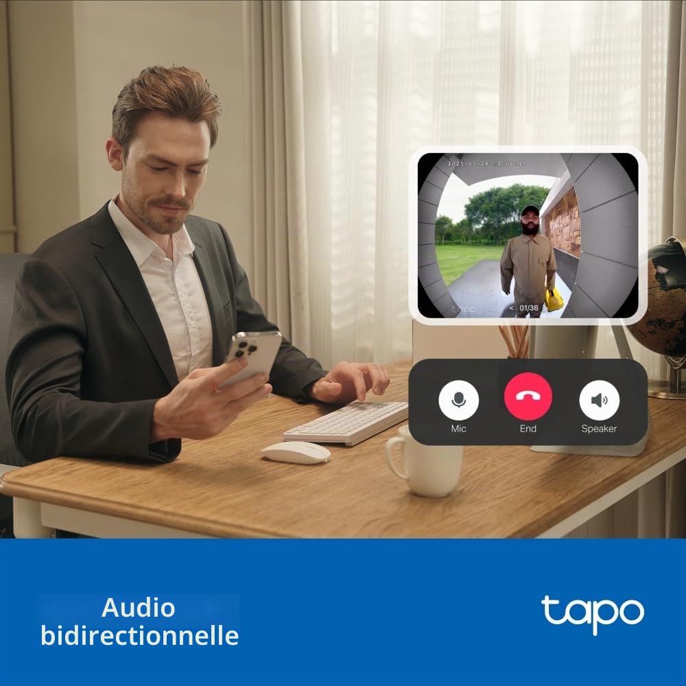 Tapo D205 2K 3MP Batterie Sonnette Caméra sans Fil, Pas de Frais mensuels, Champ de Vision 160° Ultra Large, Sonnette vidéo sans Fil, Audio bidirectionnel, détection TP-Link AI, Batterie 180 Jours