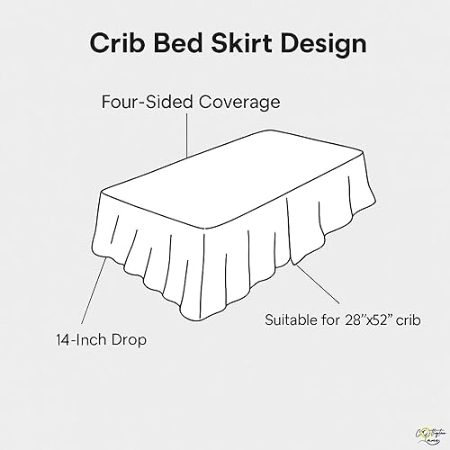 Miniatura 7 de Falda de cuna azul claro con volantes de polvo, 100% algodón natural, falda de cama para cuna, para bebés niñas o niños, caída de 14 pulgadas