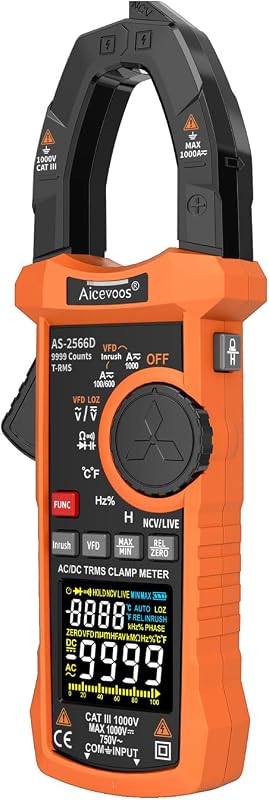Multímetro digital de pinza amperimétrica Inrush 1000A TRMS 6000 cuentas, probador de voltaje de amperios con VFD, modo LOZ mide voltaje de corriente CA/CC Temperatura Frecuencia Capacitancia Resistencia Continuidad NCV
