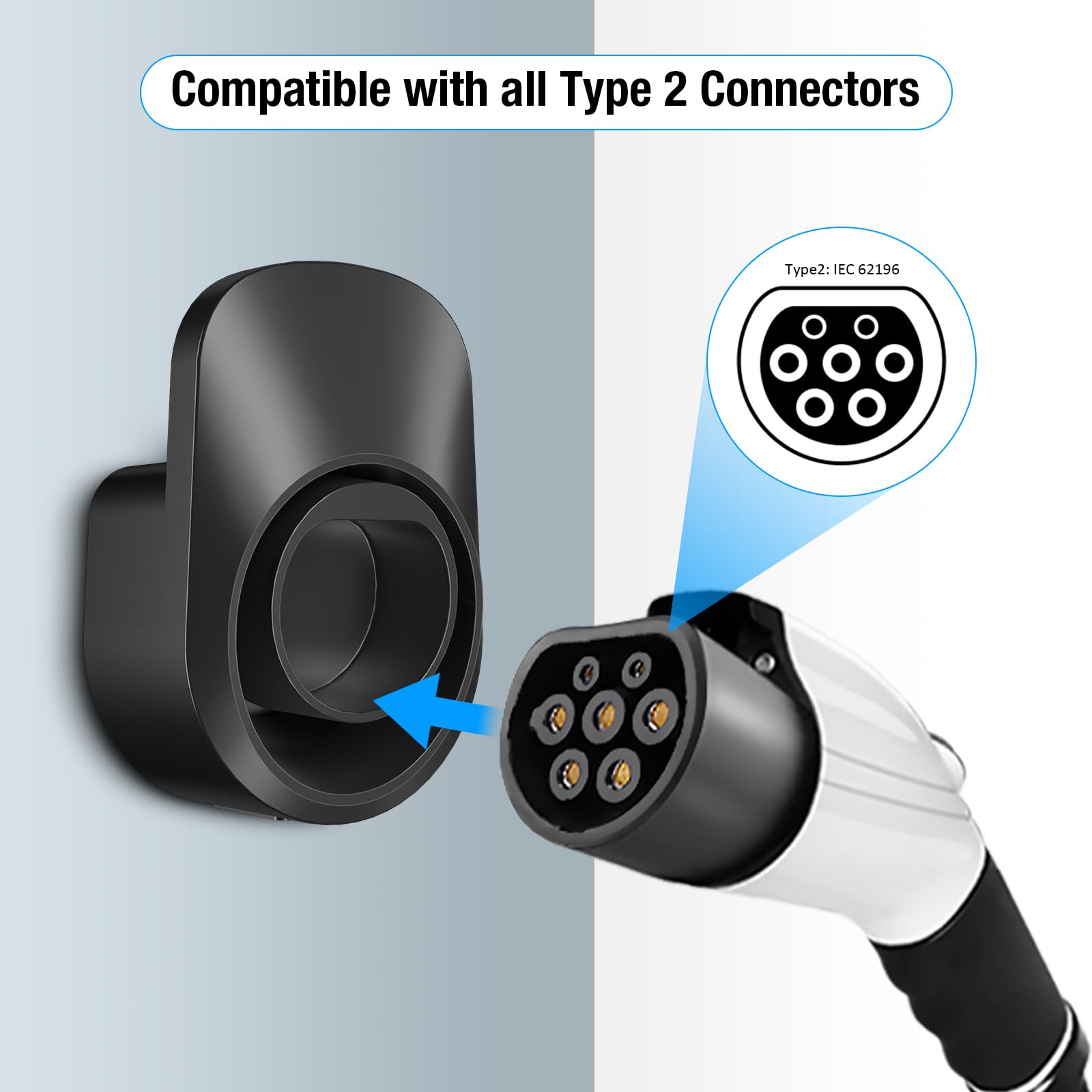 Supporto Cavo Ricarica Auto Elettrica Tipo 2 - Orientabile 45&deg;, Base Da Parete | Protezione E Organizzazione Cavo