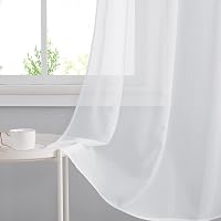 PONY DANCE Fehér Fényáteresztő Függöny Szett 2 db - 140x220 cm Voile Sötétítő Függöny Nappali Hálószoba Gyerekszoba Fém Karikás 7