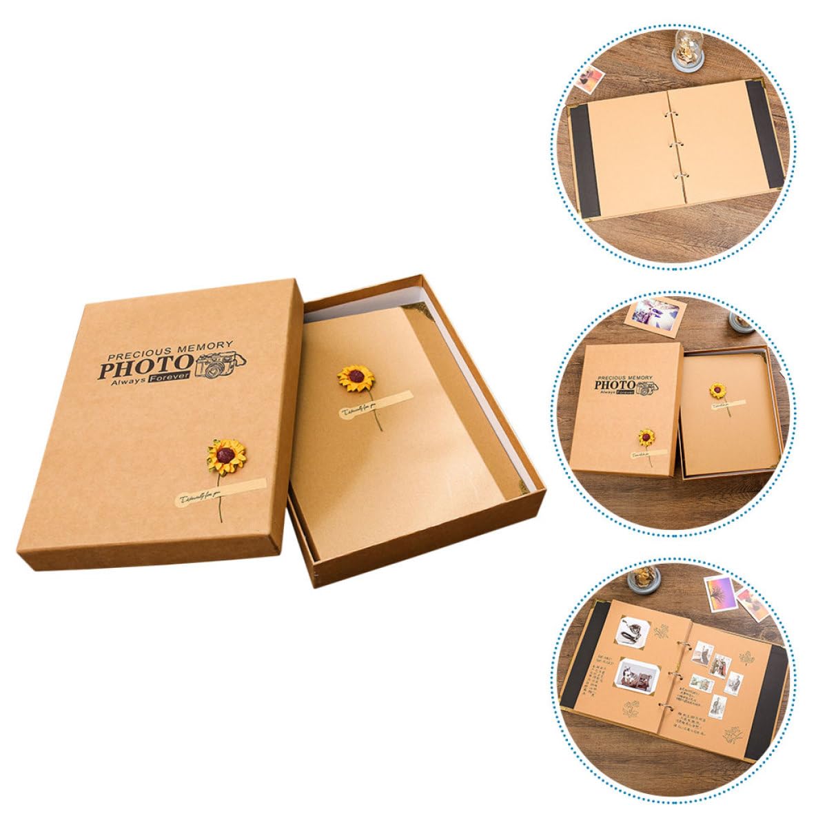 Healvian Álbum de Fotos DIY de Papel Kraft Diseño Retro, 50 Páginas Amarillas para Pegar, Álbum de Recortes Creativo y Delicado, Adecuado para Recuerdos Familiares y Viajes