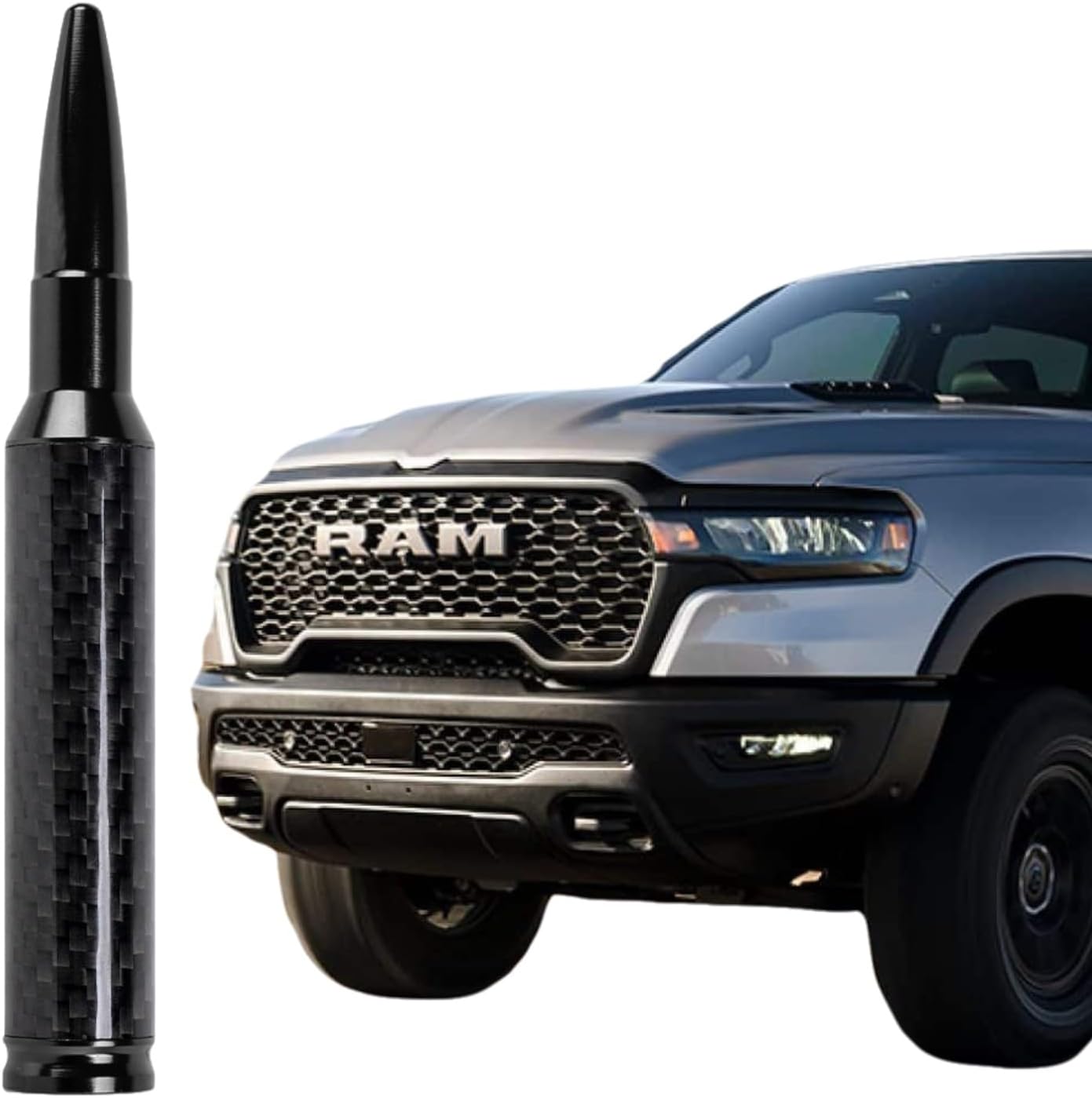 5.5IN Carbon Fiber 50 Cal Bullet Short Antenna for Dodge Ram 1500 2500 3500 1990-2026,Truck Antenna for Ram 1500 Accessories(Black, 5.5 inch)