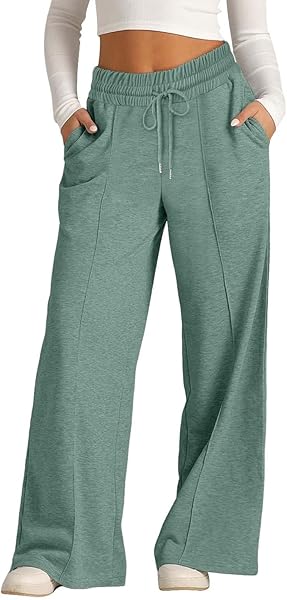 Nantdog Sweatpant for Women 2025 Straight Drawstring Elastic Fleece Comfy Joggers Palazzo Pants with Pockets Trousers