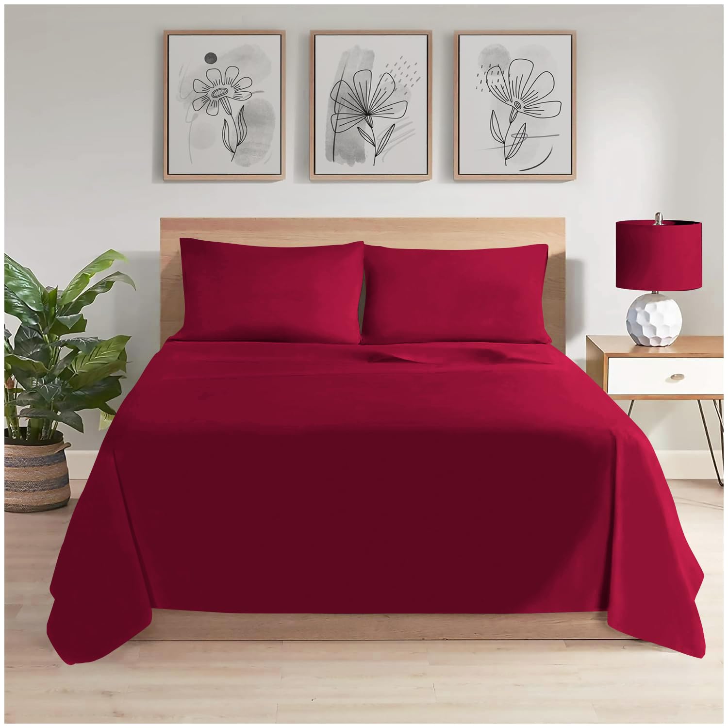 GC GAVENO CAVAILIA Easy Care Flat Sheet King Size - (265 X 275 Cm) Polycotton Bed Sheets - Super Soft & Comfortable Wrinkle Free Sheet -Red