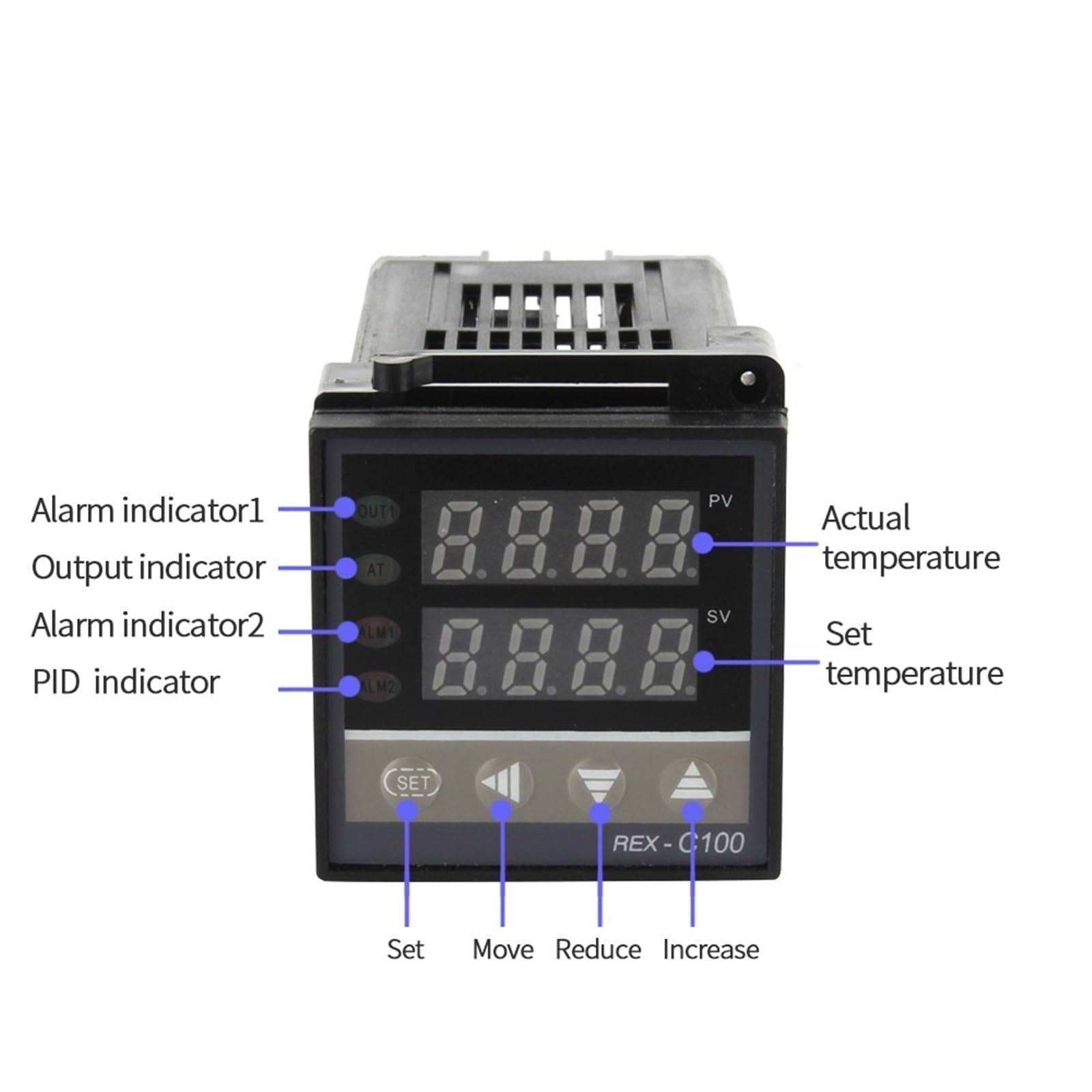 Regolatore di temperatura PID REX-C100 Termostato con display digitale a ingresso singolo tipo K AC110V-240V Uscita relè SSR 400℃(Set1 SSR Output)