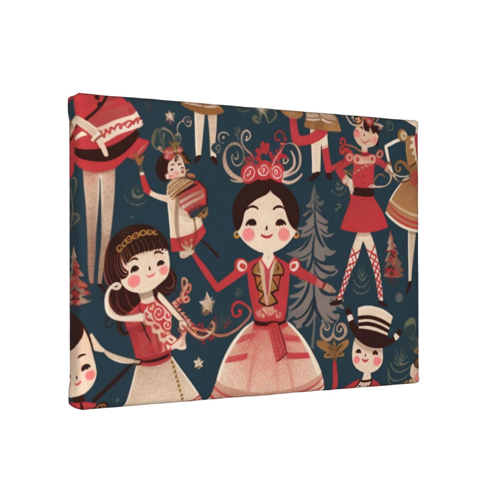 YKLJG Women's Nutcracker Ballet Xmas Dance cartoon Printed Wall Art Canvas Painting 30x20 CM Wooden Framed Picture Painting Artwork Prints for Bedroom Kitchen Home Office Decor