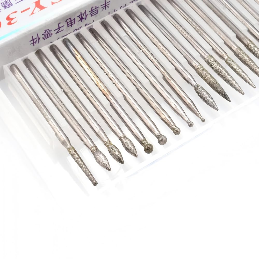 Wolfride 30Pcs Diamond Burr Set Diamond Drill Bit 2.35mm Shank for Gemstone, Sea Shell, Glass, Ceramic, Metal — Amazon image 7