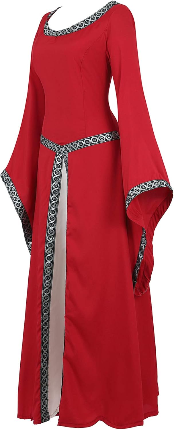 Lehauya Womens Renaissance Costumes Medieval Irish Dress Victorian Retro Gown Cosplay Long Dress - Image 2