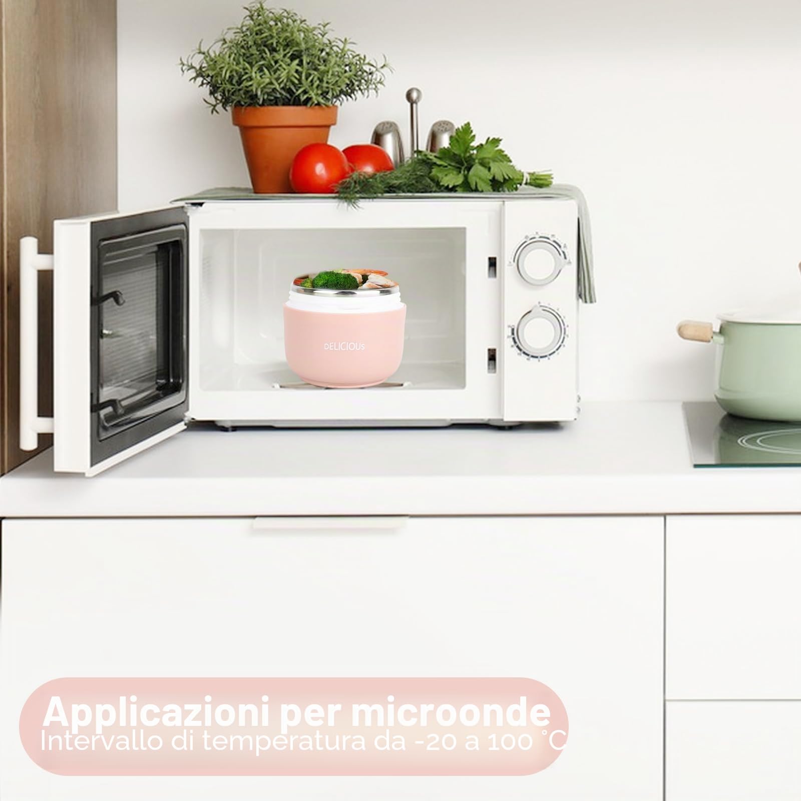 Tazza di Muesli, Tazza da Cereali con Cucchiaio, Tazza per Yogurt in Acciaio Inox, Contenitore Termico a Doppio Strato Yogur, Contenitore Termico per Alimenti, Ermetico e Termoisolante(Rosa)