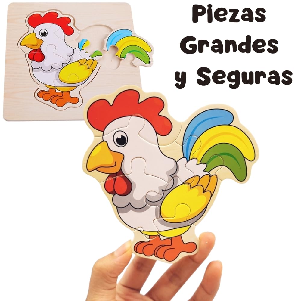 16 PCS Puzzle Madera Niños y Niñas 1, 2 años y 3, Detalles para Cumpleaños Infantiles y Guardería, Juguetes Montessori Educativos, Regalos Originales, Puzzles de Madera con Animales (16 Puzzles)