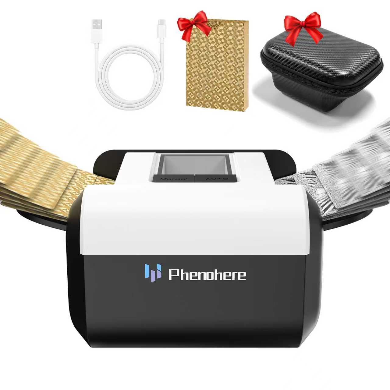 Rechargeable Automatic Card Shuffler, Dual Modes (Auto & Semi-Auto), 1-2 Deck Capacity with Leather Case & Waterproof Cards