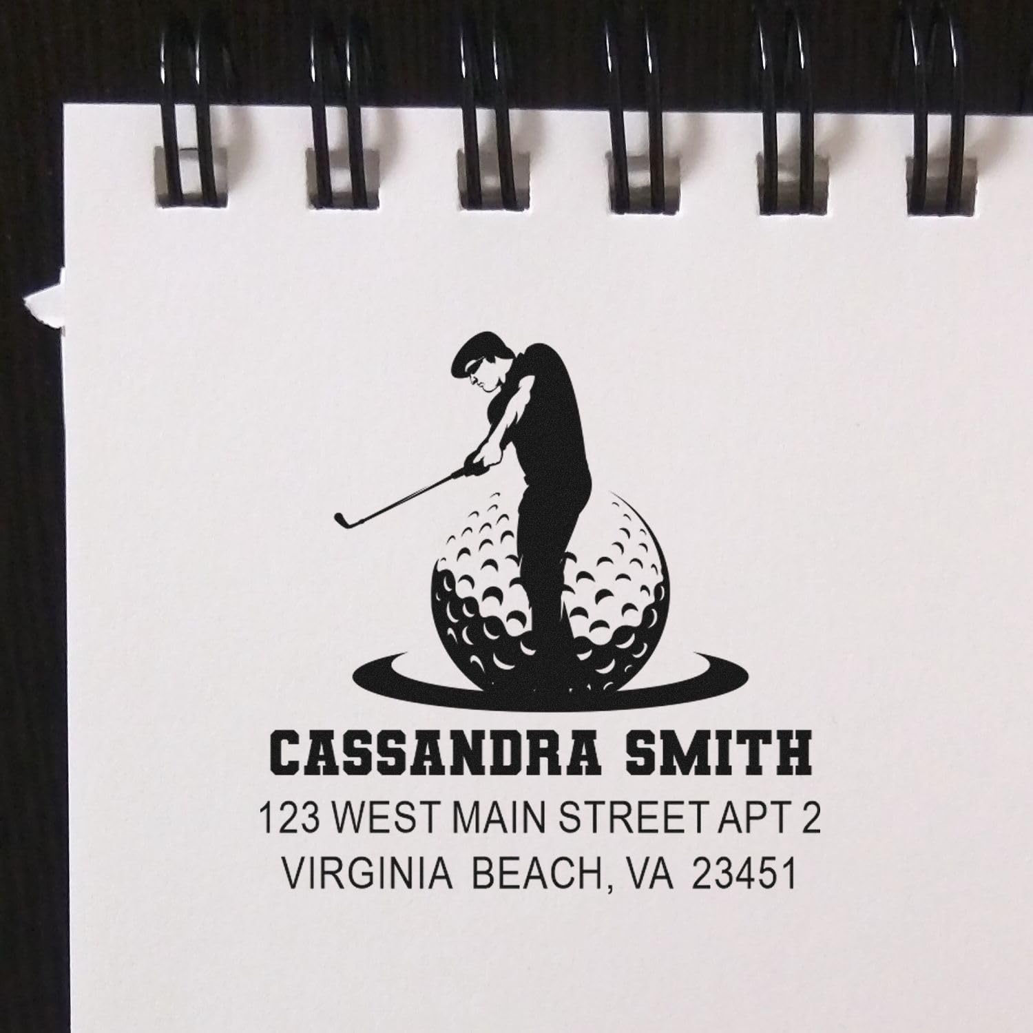 Golf Swing Silhouette Self Inking Rubber Stamp - Name and Address Stamp