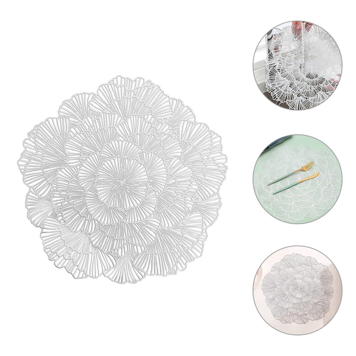 Alipis Sets de Table et Résistants en PVC Lot de 12 Argenté, Motif Feuille de Ginkgo Ajouré, Lavables pour Salle à Manger