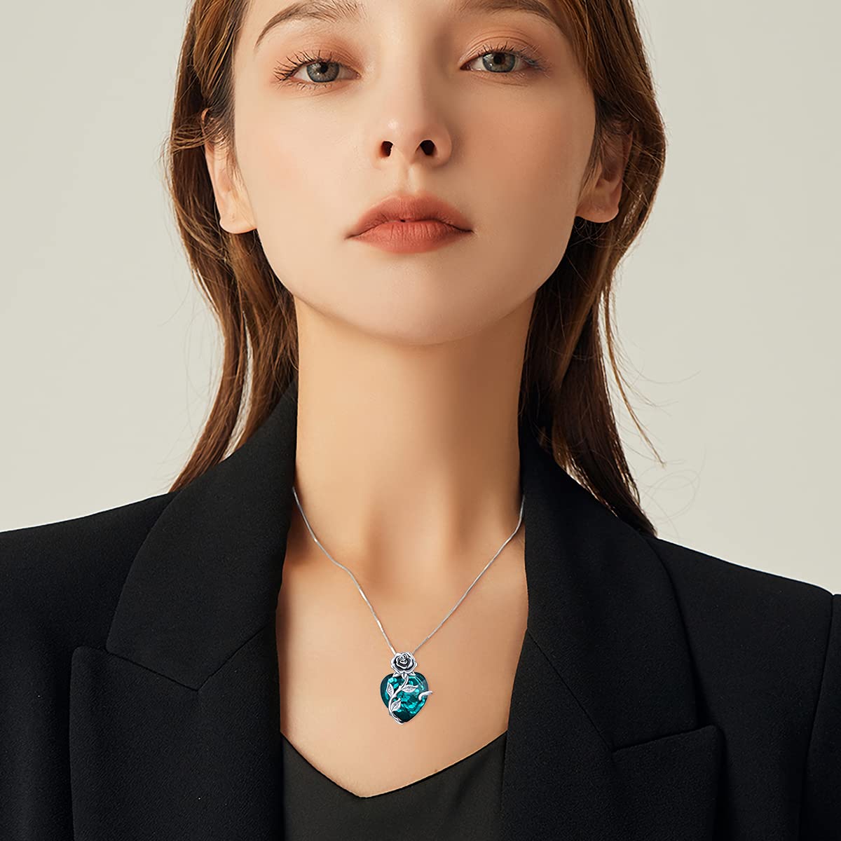 TOUPOP Halskette Damen Silber 925 Rosen Kette mit Geburtsstein Herz Anhänger Schmuck Geschenke für Frauen Sie Freundin Ehefrau Mama zum Geburtstag Hochzeitstag Jahrestag