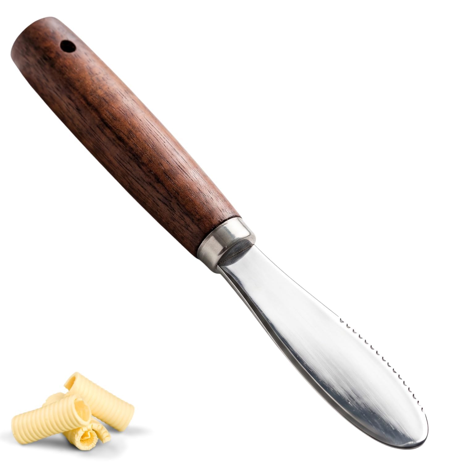 Stainless Steel Butter Knife with Wooden Handle Serrated Butter Curler & Cheese Spreader Knife Butter Shredder for Cold Butter, Jam, Cream Cheese, Peanut Butter, Toast & Bread-image-16