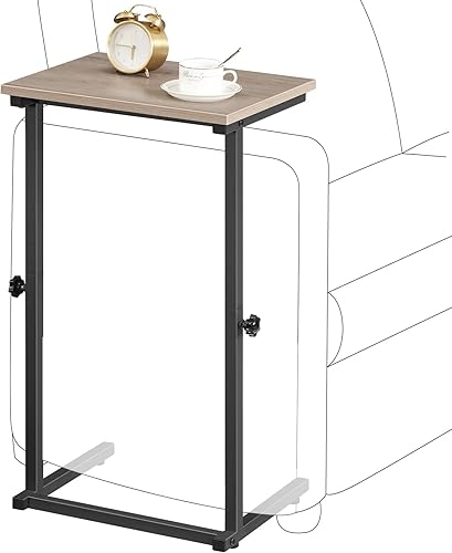 HOOBRO Mesa auxiliar en forma de C, mesa auxiliar de altura ajustable para sofá, mesa de sofá para espacio pequeño, mesa auxiliar deslizante debajo