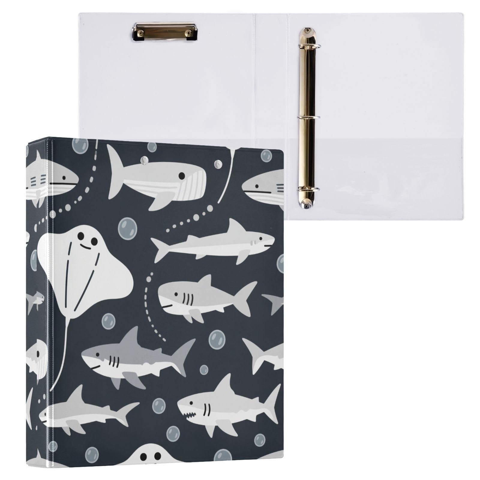 Undermarine Shark - Raccoglitore a 3 anelli con blocco per appunti, 2 pezzi, 200 fogli, colore: blu scuro