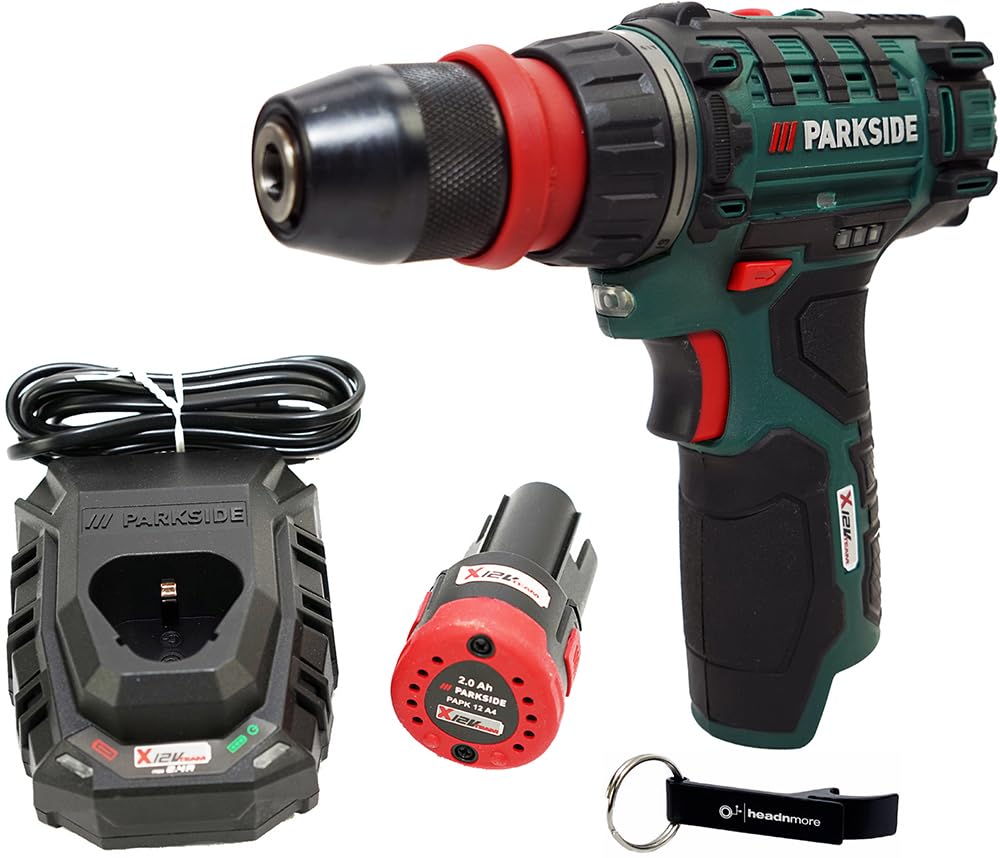HEADNMORE® Parkside® akumulatorowa wiertarko-wkrętarka 12 V PBSA 12 (z akumulatorem 2 Ah) + breloczek do kluczy