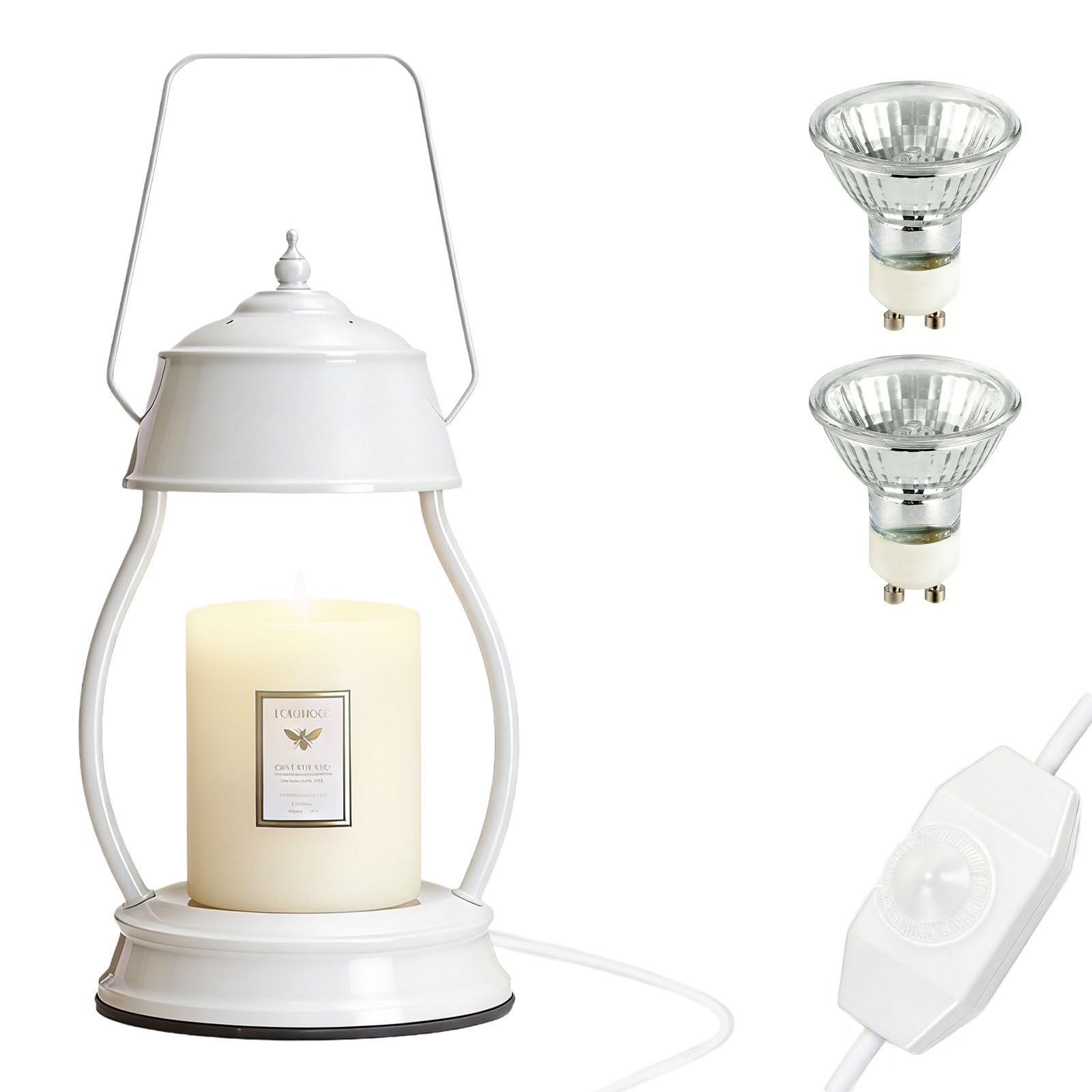 Scalda-candela, temperatura regolabile con 2 lampadine (50 W) per camera da letto, soggiorno, studio, decorazione (bianco, 15,2 x 30,5 cm)