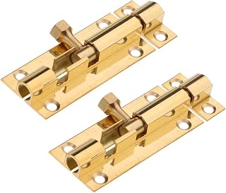 2 Pack Brass Slide Door Latch Bolt Multi-purpose Security Lock with Screws for Chests Cabinets Windows Fences Boxes Kennels Bathrooms Toilets Bars Shed Yard Garden Cupboards Basement Barns Gates Tower Furniture Kennels Garages (2.3“/60mm)