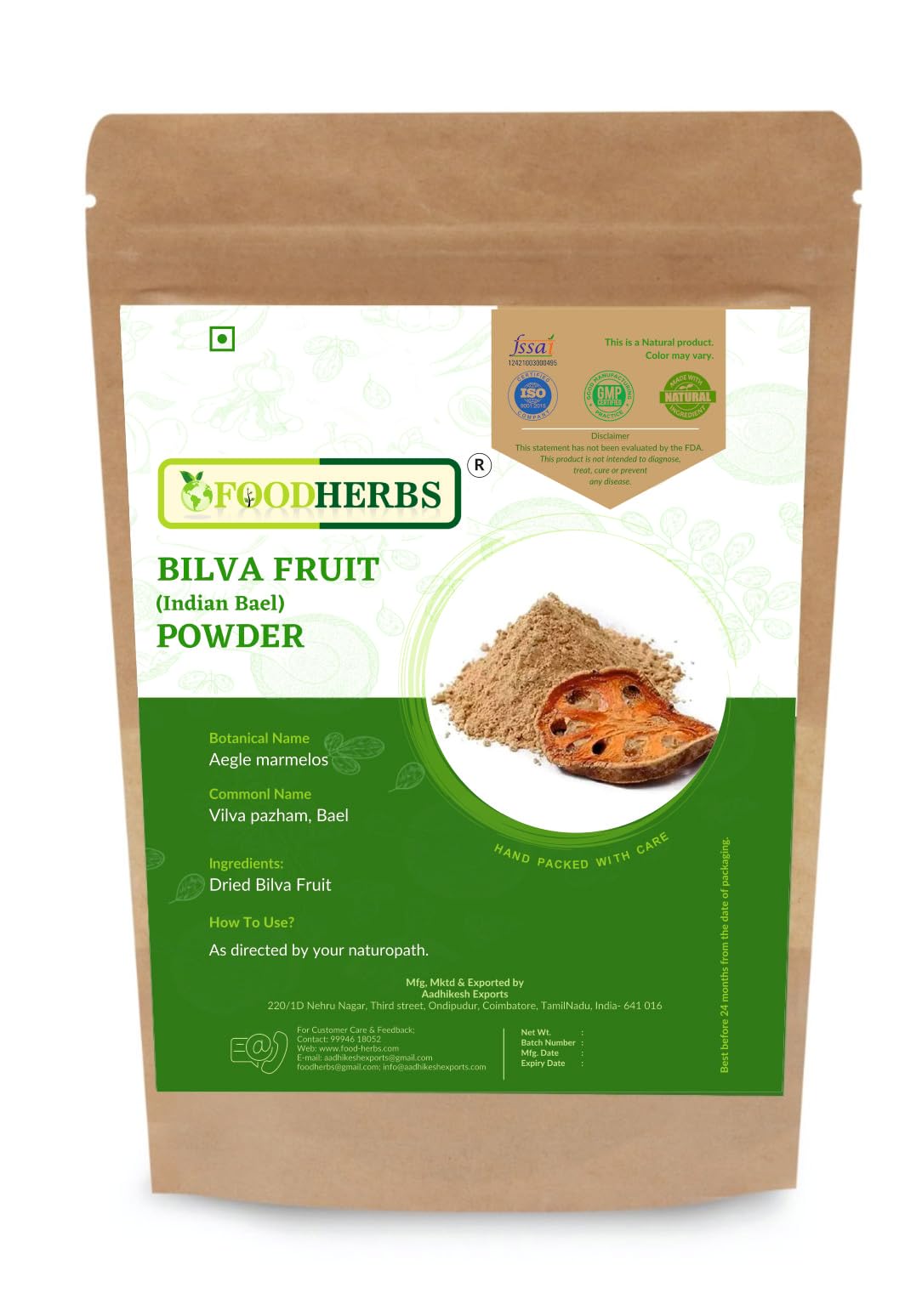 Foodherbs Bael Fruit Powder 200 G 44 Lbs Bilva Desertcart