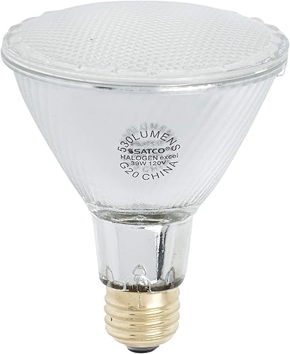 Satco S2240 - Bombilla halógena de cuello largo de 39 W 50 W 530 lúmenes PAR30 foco de luz transparente de 34 grados regulable