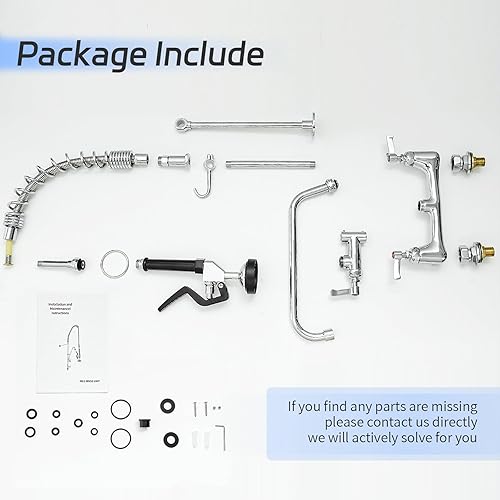 Miniatura 7 de BWE Grifo de fregadero utilitario con pulverizador, grifo comercial con pulverizador, grifo de fregadero de cocina de montaje en pared de 20