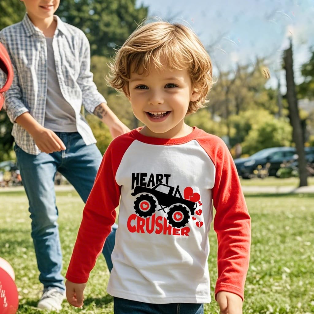 Toddler Boys Girls Valentine's Shirt Raglan Long Sleeve Tees Truck Hearts Kids Tops 2-7 Years - Image 4