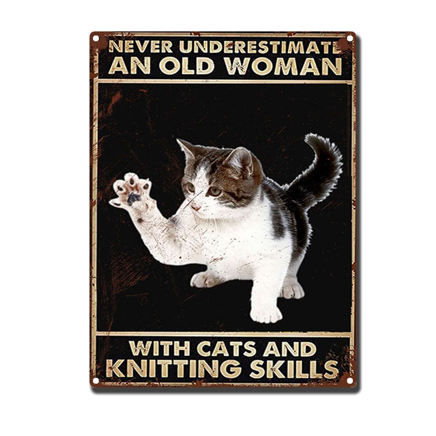HYCLAM Tin Sign Never Underestimate Knitting Skills The Kitchen Sign Retro Funny Art Decorative Iron Picture 12x16inch-Tin Sign