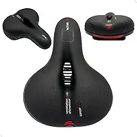 Banco De Bicicleta Confortável Selim Largo Com Absorção De Choque Almofada De Bike Macia À Prova D'Água Com Faixa Traseira Segurança Assento Com 2 Molas Anti-Impacto Mundo Compras