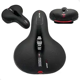 Banco De Bicicleta Confortável Selim Largo Com Absorção De Choque Almofada De Bike Macia À Prova D'Água Com Faixa Traseira Segurança Assento Com 2 Molas Anti-Impacto Mundo Compras