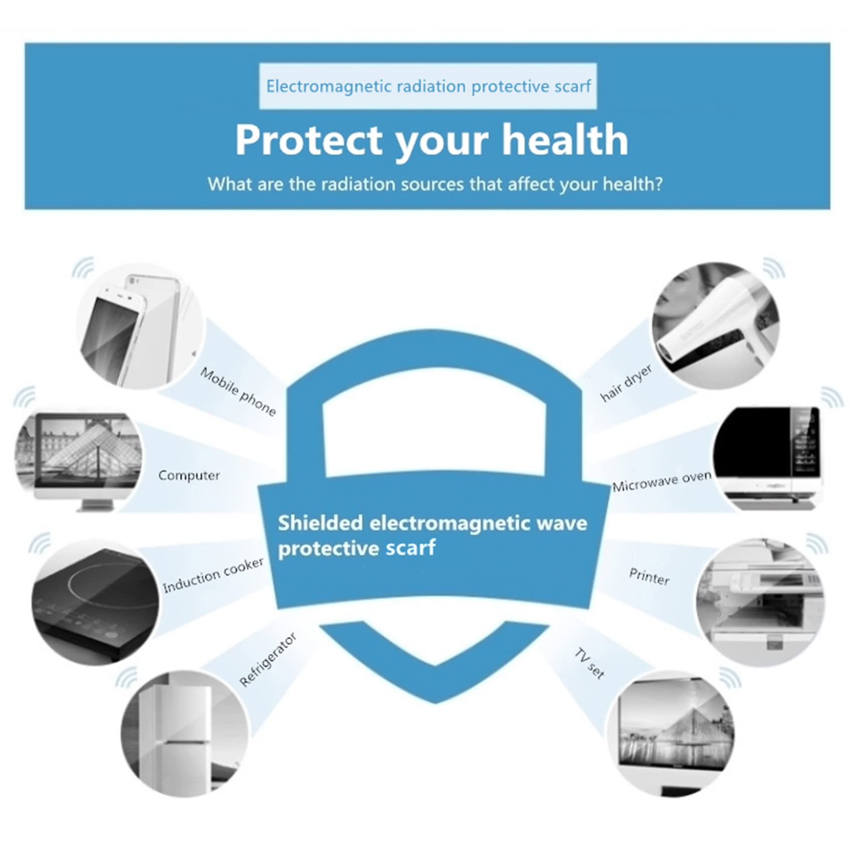 Bufanda de protección 5G EMF, Bufanda de Fibra de Plata con protección RF/microondas, teléfono móvil, computadora, protección de Cuello con protección WiFi