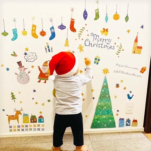 スクウェアショップ ウォールステッカー フェアリーツリー A4×8枚 w0300 トナカイ カラフル クリスマスツリー ツリー サンタ リース オーナメント もみの木