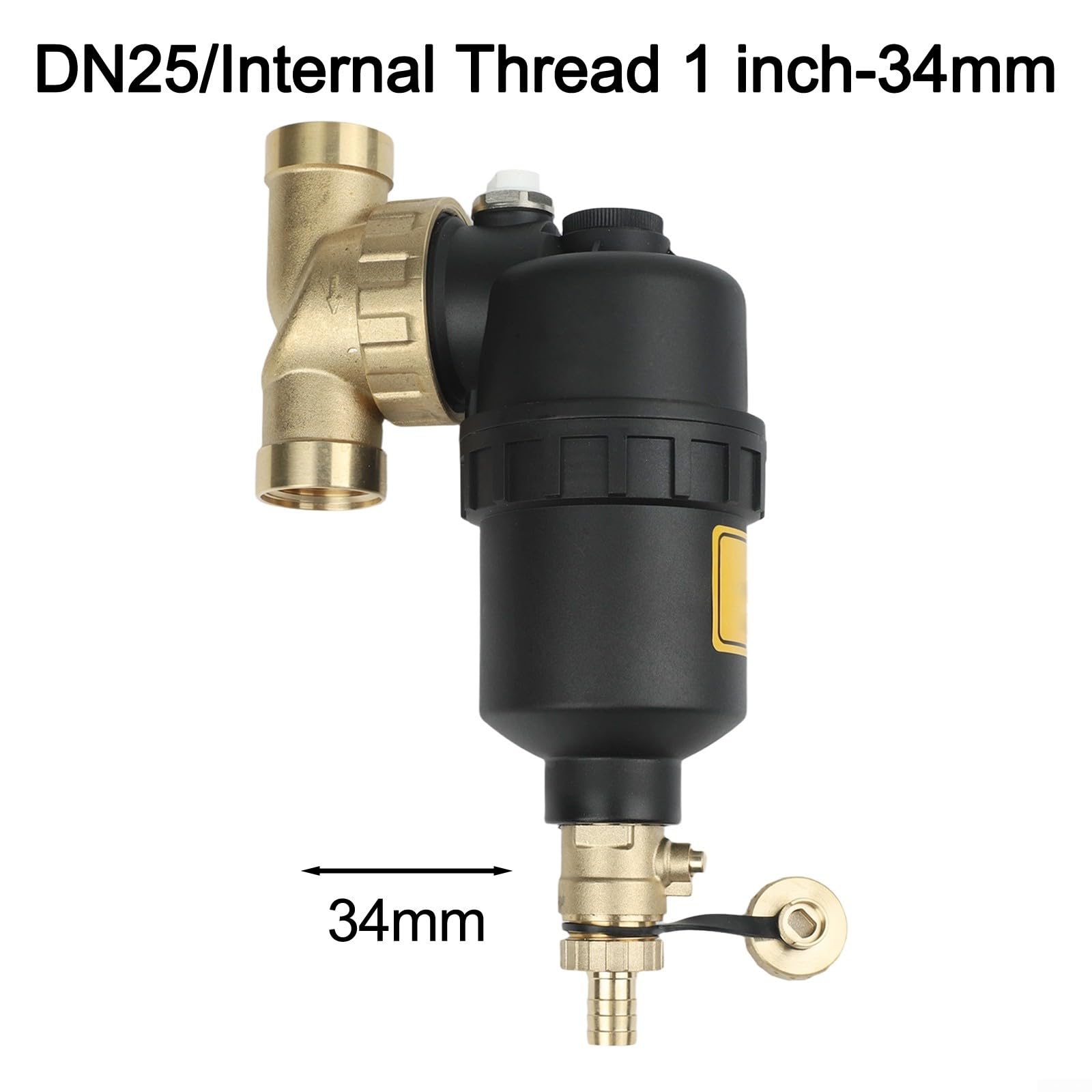 Separador de lodos magnético para calefacción por suelo radiante DN20 DN25 DN32, filtro de calefacción de 1 pulgada con red de acero inoxidable y válvula de drenaje, color negro (DN25)