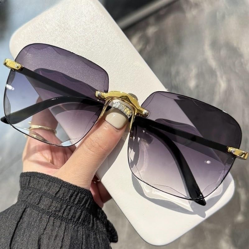 Frameless Large Frame Square Gradient Sunglasses Gradient Lenses UV400 Protective Women's Sunglasses2