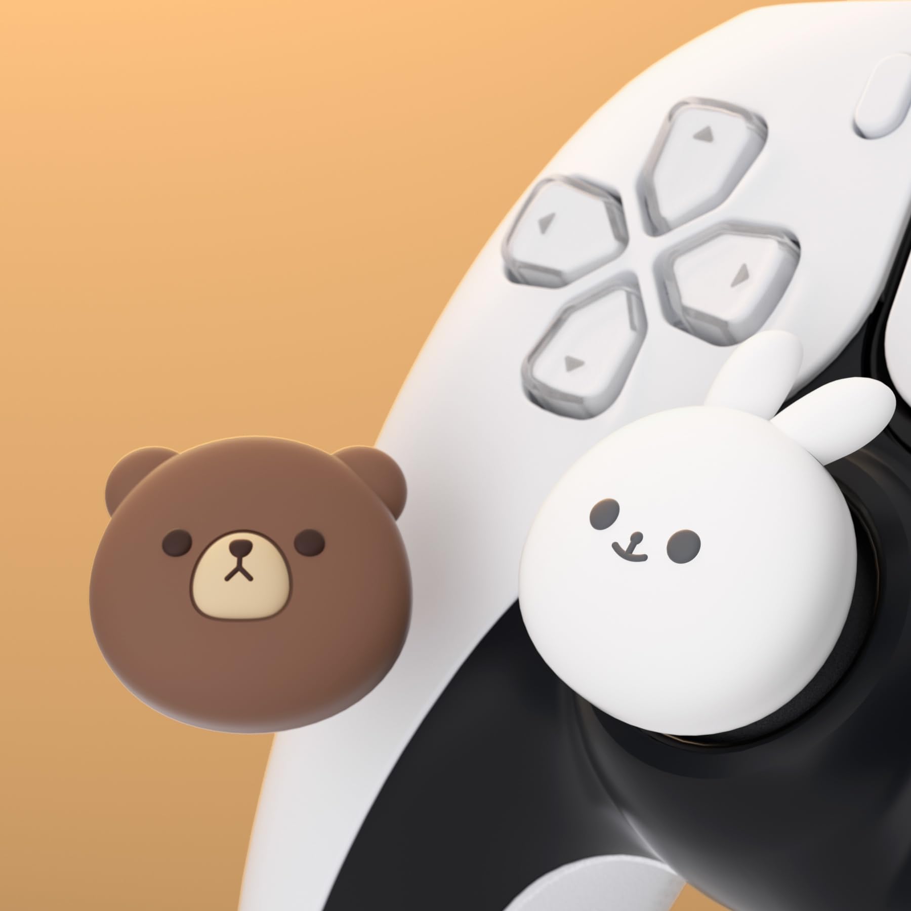 PlayVital Joystick Caps für PS5,Stick Aufsätze für PS4,Kappen für Xbox Series X&S,Thumbstick Schutzkappen Zubehör für Xbox One,Analog Stick Kappen für Switch Pro Controller-Molliger Bär & Smiley Hase - 5