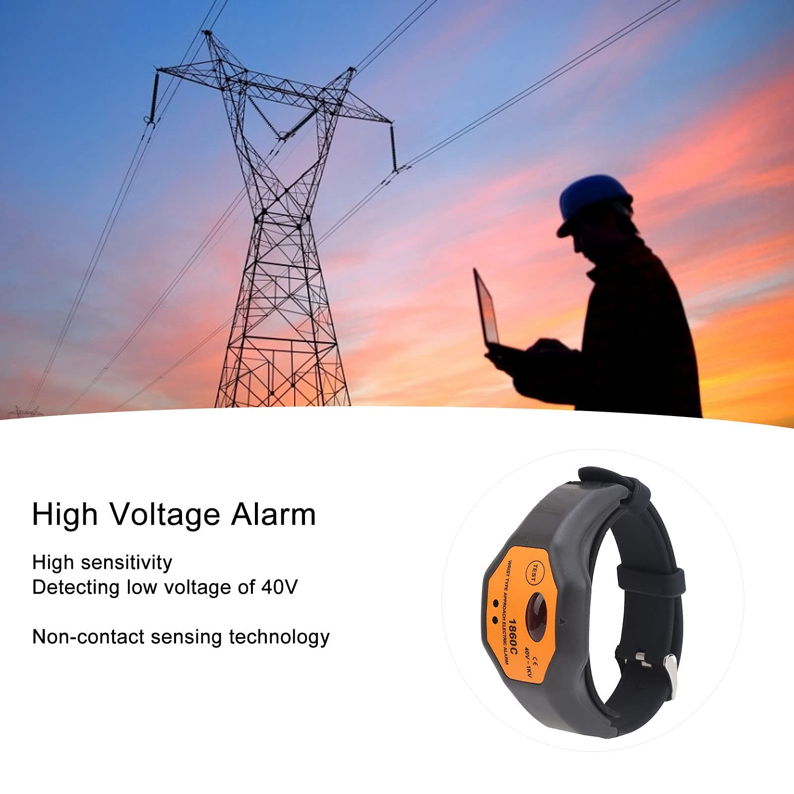 ‑ 1860C 40V ‑ 1KV Alarm Wysokiego Napięcia, Nadgarstkowy Czujnik Wysokiego Napięcia Bezkontaktowy Alarm Elektryczny do Konserwacji Zasilania
