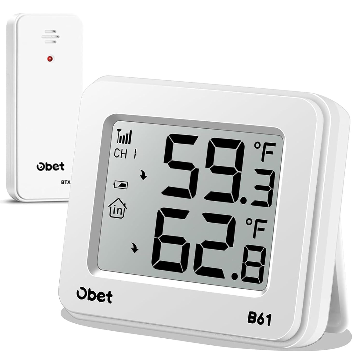 OBET Wireless Indoor Outdoor Thermometer - Digital Remote Temperature Monitor for Home, Patio, Greenhouse, 500ft Range, +/-1°F Accuracy