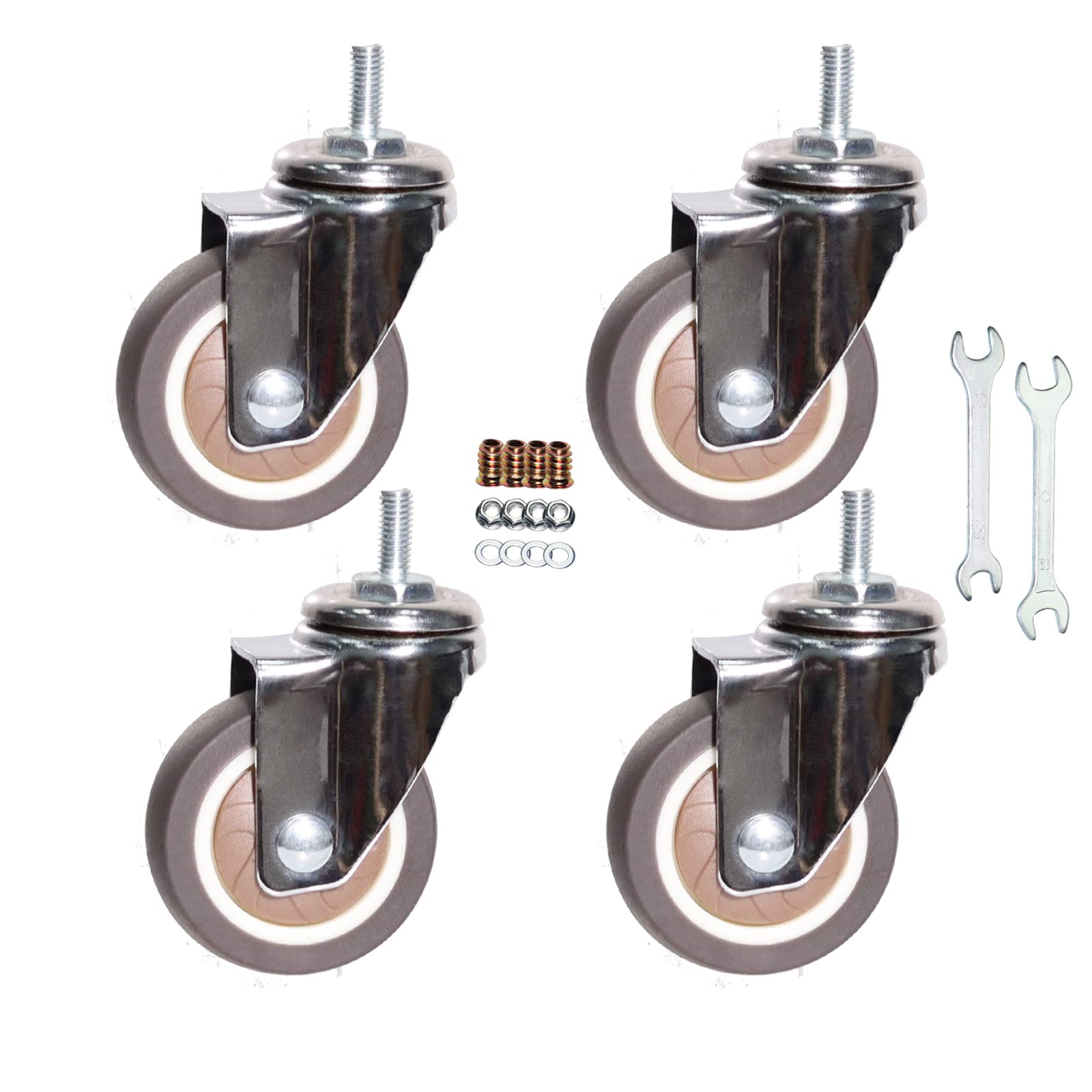 YEWEKE Stem Casters, 360 Degree Swivel Stem TPR Wheels with Metric M6-1.0x15mm Thread Industrial Castors for Carts, Furniture, Dolly, Workbench (2.0