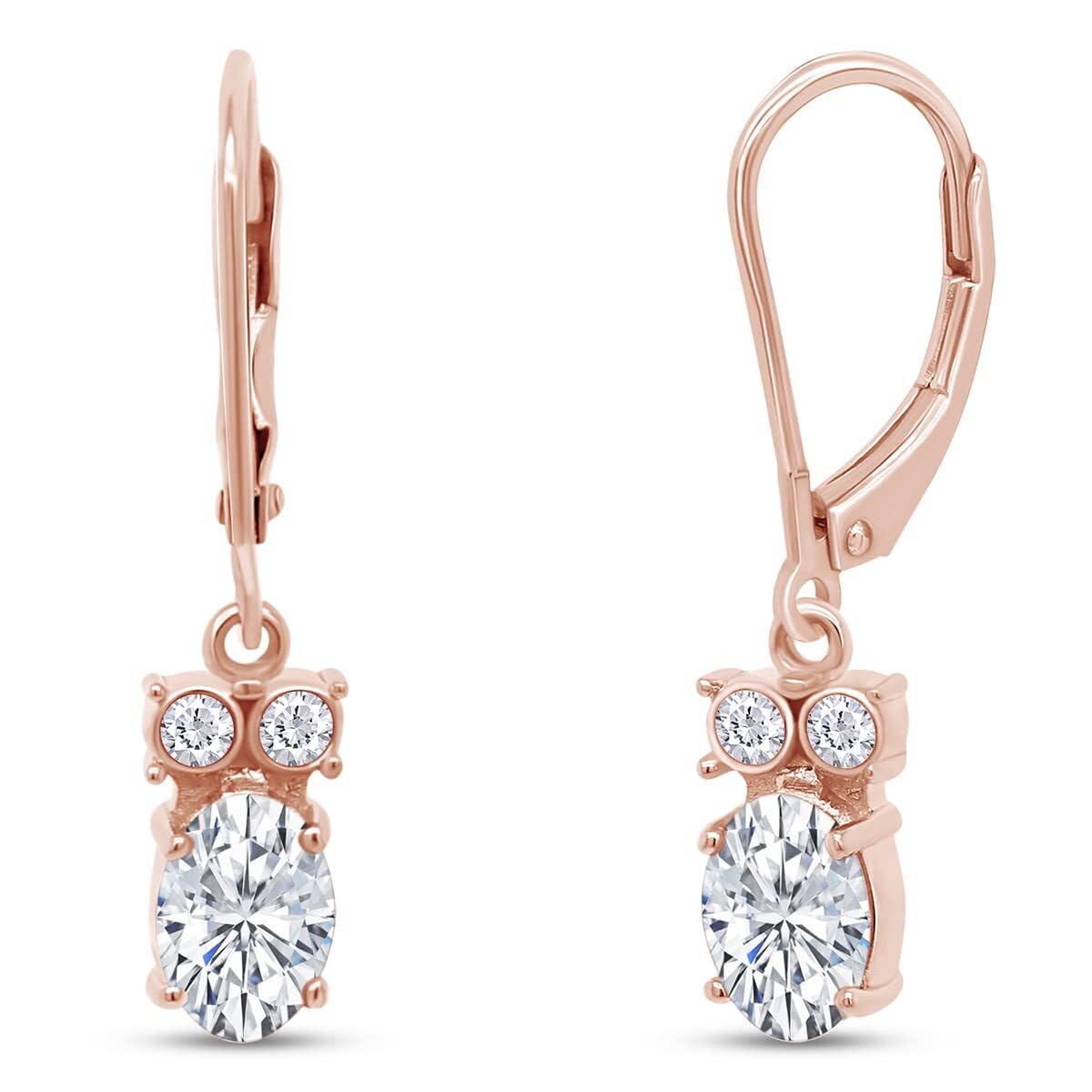 Oval & Round Cut Simulated Birthstone & White Cubic Zirconia Owl Lever Back Hoop Earrings Jewelry For Women In 14k Gold Over Sterling Silver