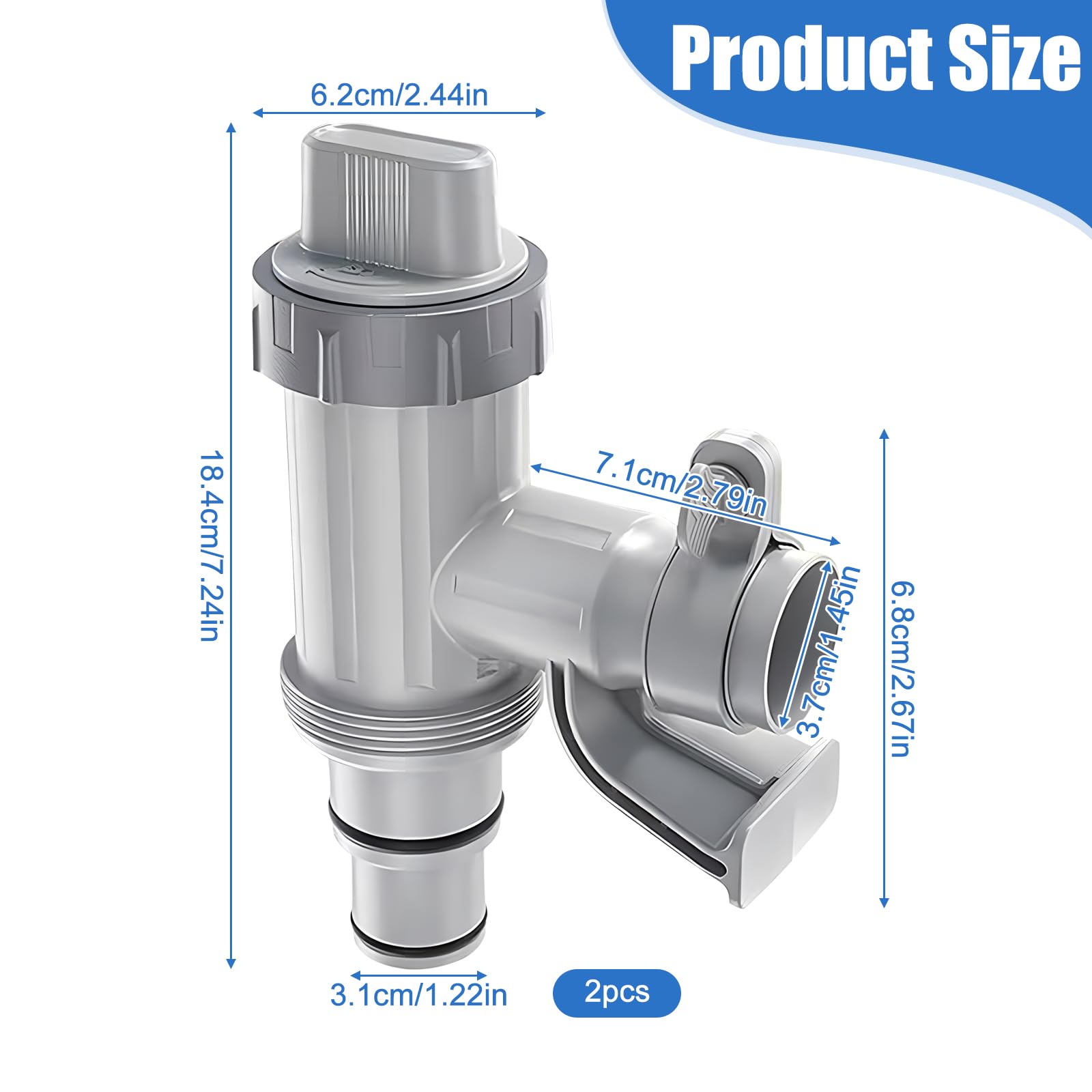 Valvola A Pistone Per Piscina In PVC – Adattatore Multifunzionale 2 In 1 (1,5″ Filetto E 1,25″ Tubo), Sostituzione Per Pompe 28635EG, Facile Controllo Rotante