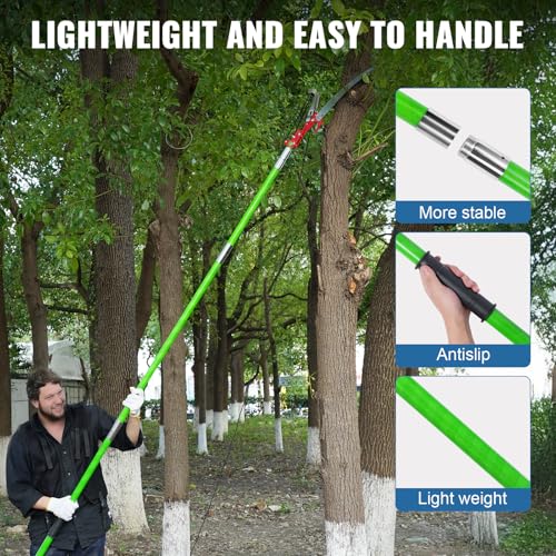 Image of 30 Ft Manual Pole Saw, Extendable Tree Pruner Blade and Scissors Set with 9 Fiberglass Handles, Long Branch Pruner Retractable for Backyard and Garden, Bush Cutting and Pruning of Palm Trees